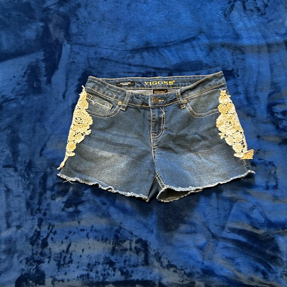 Vigoss Kids Blue Denim Shorts with Cream Lace